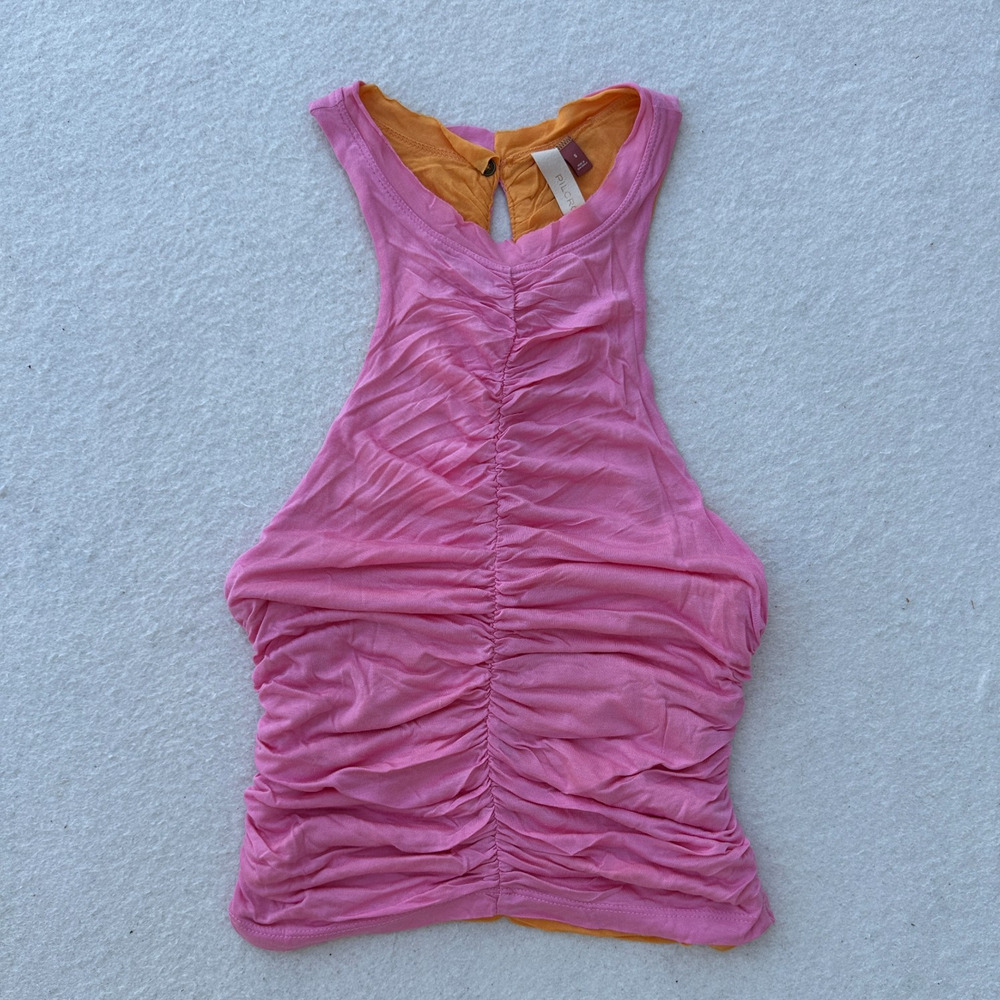 Anthropologie Pilcro Ruched Reversible Tank Top Women's Size Small Pink Orange